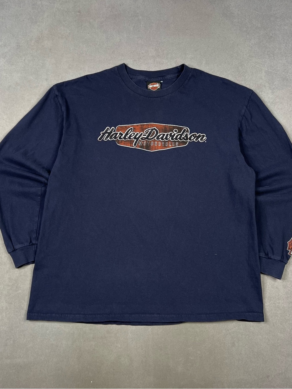 Harley-Davidson Navy Blue Long Sleeve Tee with Orange Logo
